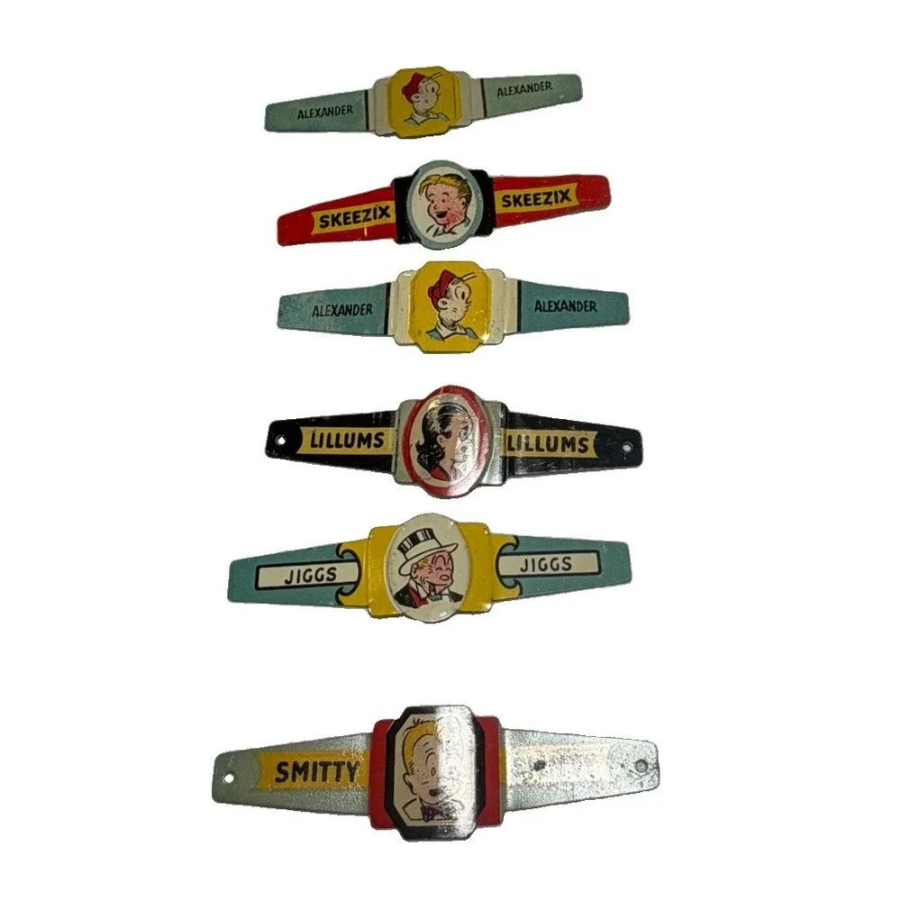 1949 Post Toasties Cereal Premium Tin Comic Character Rings Lot of 6 KFS